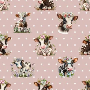 Seamless repeating pattern with cute cows Stock Illustration