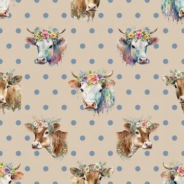 Seamless repeating pattern with cute cows Stock Illustration