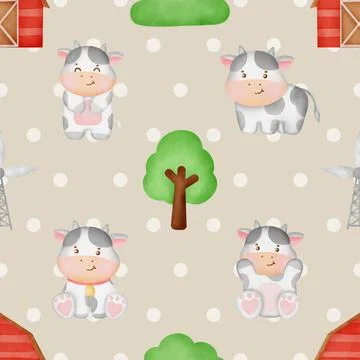 Seamless repeating pattern with cute cows Stock Illustration