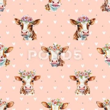 Seamless repeating pattern with cute cows Stock-Illustration