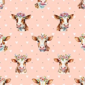 Seamless repeating pattern with cute cows Stock Illustration