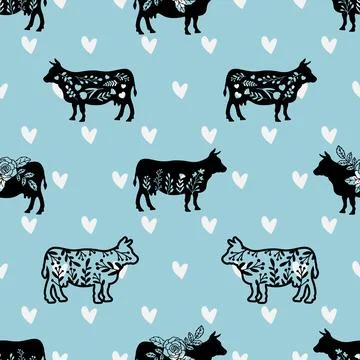 Seamless repeating pattern with cute cows Illustrazione stock