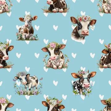 Seamless repeating pattern with cute cows Stock Illustration