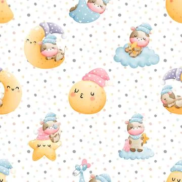 Seamless repeating pattern with cute cows Stock Illustration