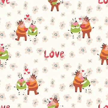 Seamless repeating pattern with cute cows Stock Illustration