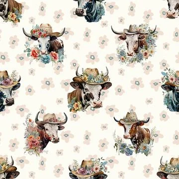 Seamless repeating pattern with cute cows Stock Illustration
