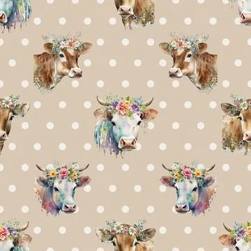 Seamless repeating pattern with cute cows Stock Illustration