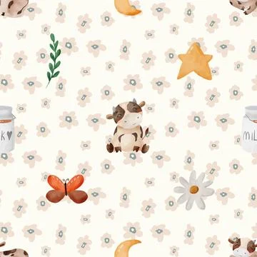 Seamless repeating pattern with cute cows Stock Illustration