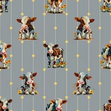 Seamless repeating pattern with cute cows Stock Illustration