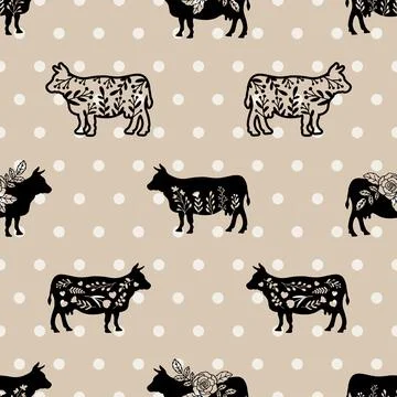 Seamless repeating pattern with cute cows Stock Illustration
