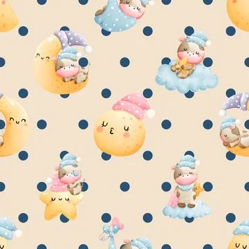 Seamless repeating pattern with cute cows Stock Illustration