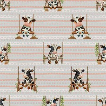 Seamless repeating pattern with cute cows Stock Illustration