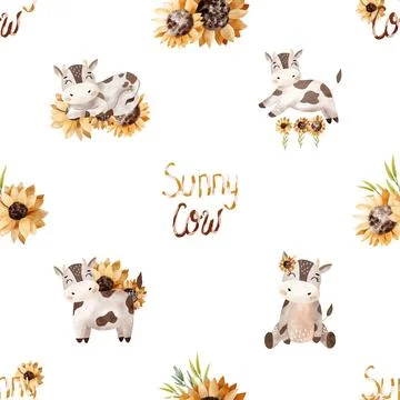 Seamless repeating pattern with cute cows Stock Illustration