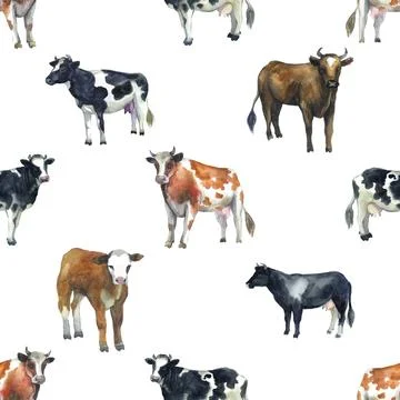 Seamless repeating pattern with cute cows Stock Illustration
