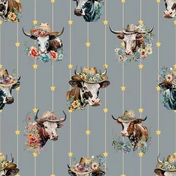 Seamless repeating pattern with cute cows Stock Illustration