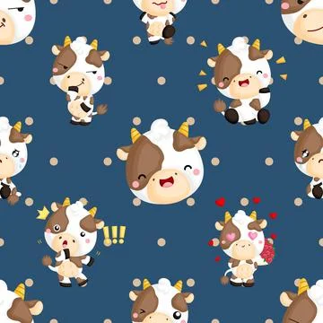Seamless repeating pattern with cute cows Illustrazione stock