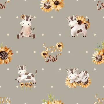 Seamless repeating pattern with cute cows 스톡 일러스트