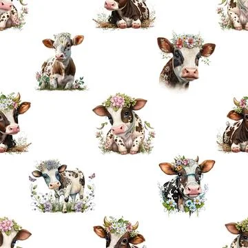 Seamless repeating pattern with cute cows Stock Illustration