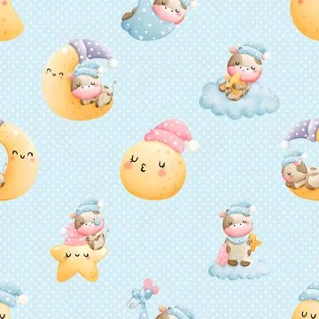 Seamless repeating pattern with cute cows Stock Illustration