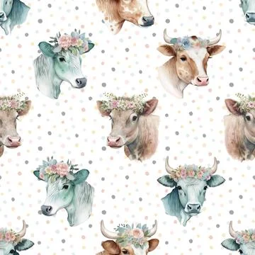 Seamless repeating pattern with cute cows Stock Illustration
