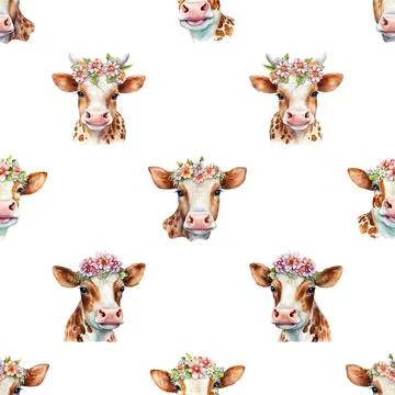 Seamless repeating pattern with cute cows Stock Illustration