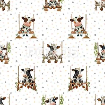 Seamless repeating pattern with cute cows 스톡 일러스트