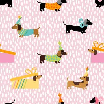 Seamless repeating pattern with cute dachshunds Stock Illustration