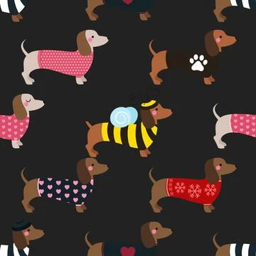 Seamless repeating pattern with cute dachshunds Stock Illustration