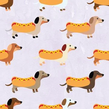 Seamless repeating pattern with cute dachshunds Stock Illustration