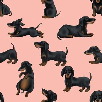 Seamless repeating pattern with cute dachshunds Illustrazione stock