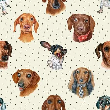 Seamless repeating pattern with cute dachshunds Stock Illustration