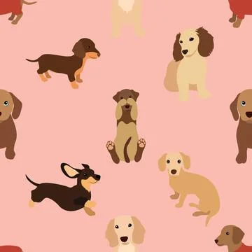 Seamless repeating pattern with cute dachshunds Stock Illustration