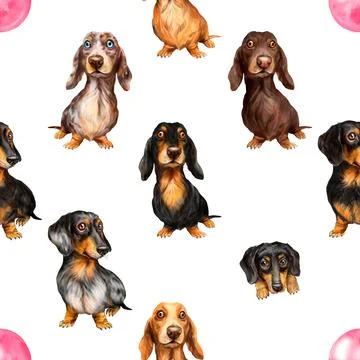 Seamless repeating pattern with cute dachshunds Stock Illustration