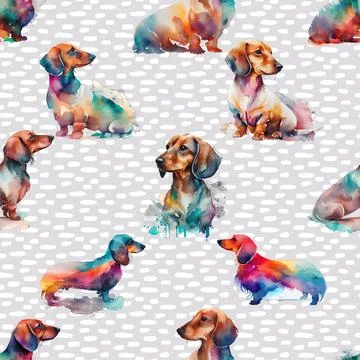 Seamless repeating pattern with cute dachshunds Stock Illustration