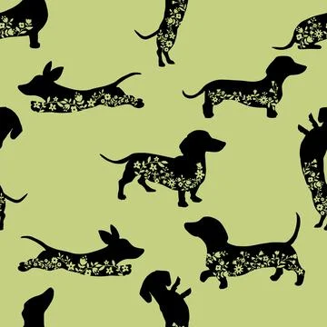 Seamless repeating pattern with cute dachshunds Stock Illustration
