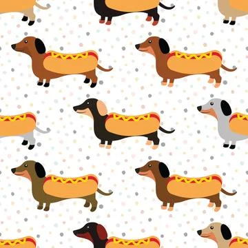 Seamless repeating pattern with cute dachshunds Stock Illustration
