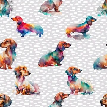 Seamless repeating pattern with cute dachshunds Stock Illustration