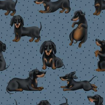 Seamless repeating pattern with cute dachshunds Stock Illustration