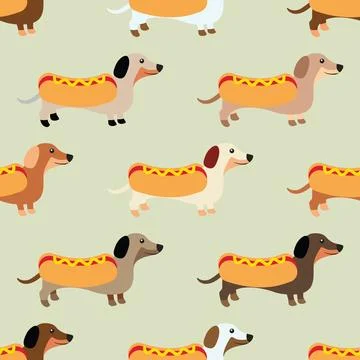 Seamless repeating pattern with cute dachshunds Stock Illustration