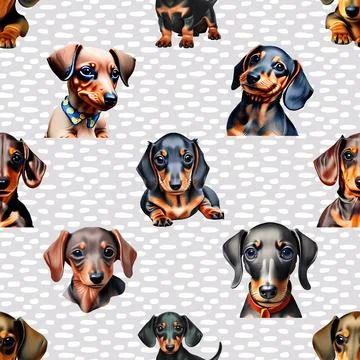 Seamless repeating pattern with cute dachshunds Stock Illustration
