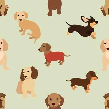 Seamless repeating pattern with cute dachshunds Stock Illustration