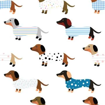 Seamless repeating pattern with cute dachshunds Stock Illustration