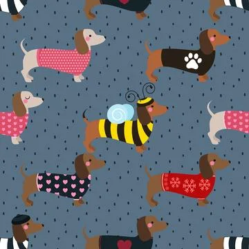 Seamless repeating pattern with cute dachshunds Stock Illustration