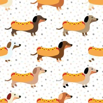 Seamless repeating pattern with cute dachshunds 스톡 일러스트