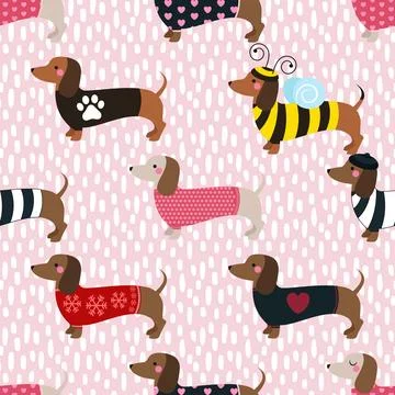 Seamless repeating pattern with cute dachshunds Stock Illustration