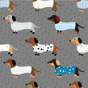 Seamless repeating pattern with cute dachshunds Stock Illustration