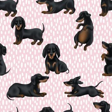 Seamless repeating pattern with cute dachshunds Stock Illustration