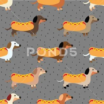 Seamless repeating pattern with cute dachshunds Stock Illustration