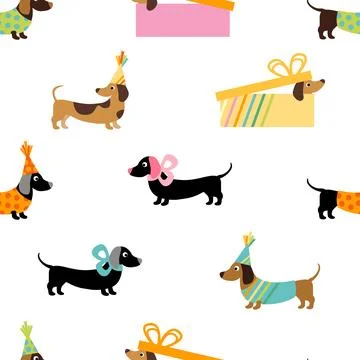 Seamless repeating pattern with cute dachshunds Stock Illustration