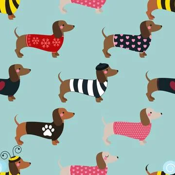 Seamless repeating pattern with cute dachshunds Stock Illustration